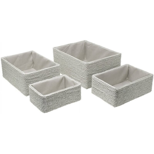 Storage Baskets 4-Piece Set - Stackable Woven Basket Paper Rope Bin Boxes for Makeup, Bathroom, Bedroom 2