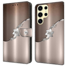 Compatibel met Samsung Galaxy S25 Ultra hoesje met magnetische sluiting, 3D-patroon, leren portemonnee-telefoonhoesje