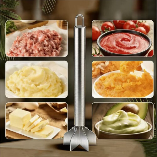 Stainless Steel Meat Masher, 6 Blade Ground Beef Chopper Tool, Potato Masher with Handle 1