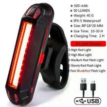 Componenti per bicicletta Fanale posteriore per bicicletta Ricaricabile tramite USB Lampada di sicurezza a LED Luce posteriore lam