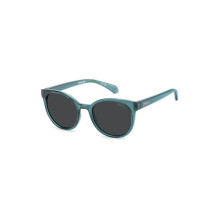 Unisex turquoise zonnebril met UV-bescherming, lichte polycarbonaat montuur.