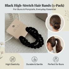 (Black Set of 3) 3pcs Pastel Hair Ties for Girls
