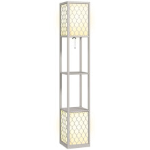 Modern Floor Lamp with 2 Shelves, Pull Chain Switch, Black White