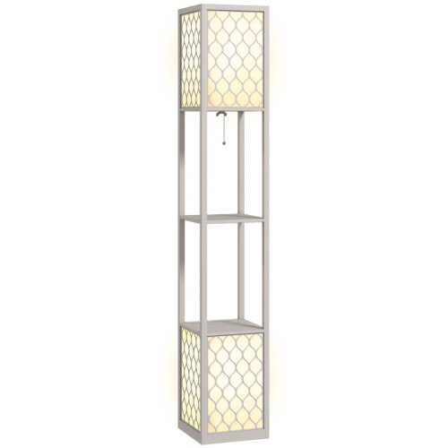 Modern Floor Lamp with 2 Shelves, Pull Chain Switch, Black White
