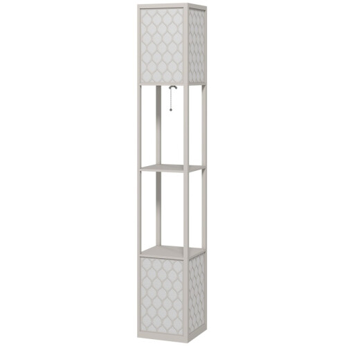 Modern Floor Lamp with 2 Shelves, Pull Chain Switch, Black White 1
