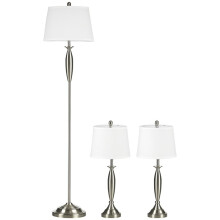 Set di illuminazione da 3 pezzi, composto da lampada da terra e lampada da tavolo, con paralume in lino.