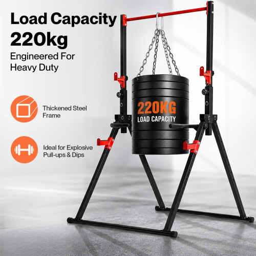 Centra Pull Up Bar, Pull Up Station, Dip Bars Free Standing, 220KG, Black Red 2