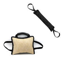 Training Bite Tug Toy Jute Linen Bite Pillow with 3 Handleswith Young Dog Chewing Arm Sleeve with 2 Handles