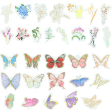 Vintage stickers voor je dagboek, set van 60 grote stickers met planten en vlinders, doe-het-zelf decoratieve stickers.