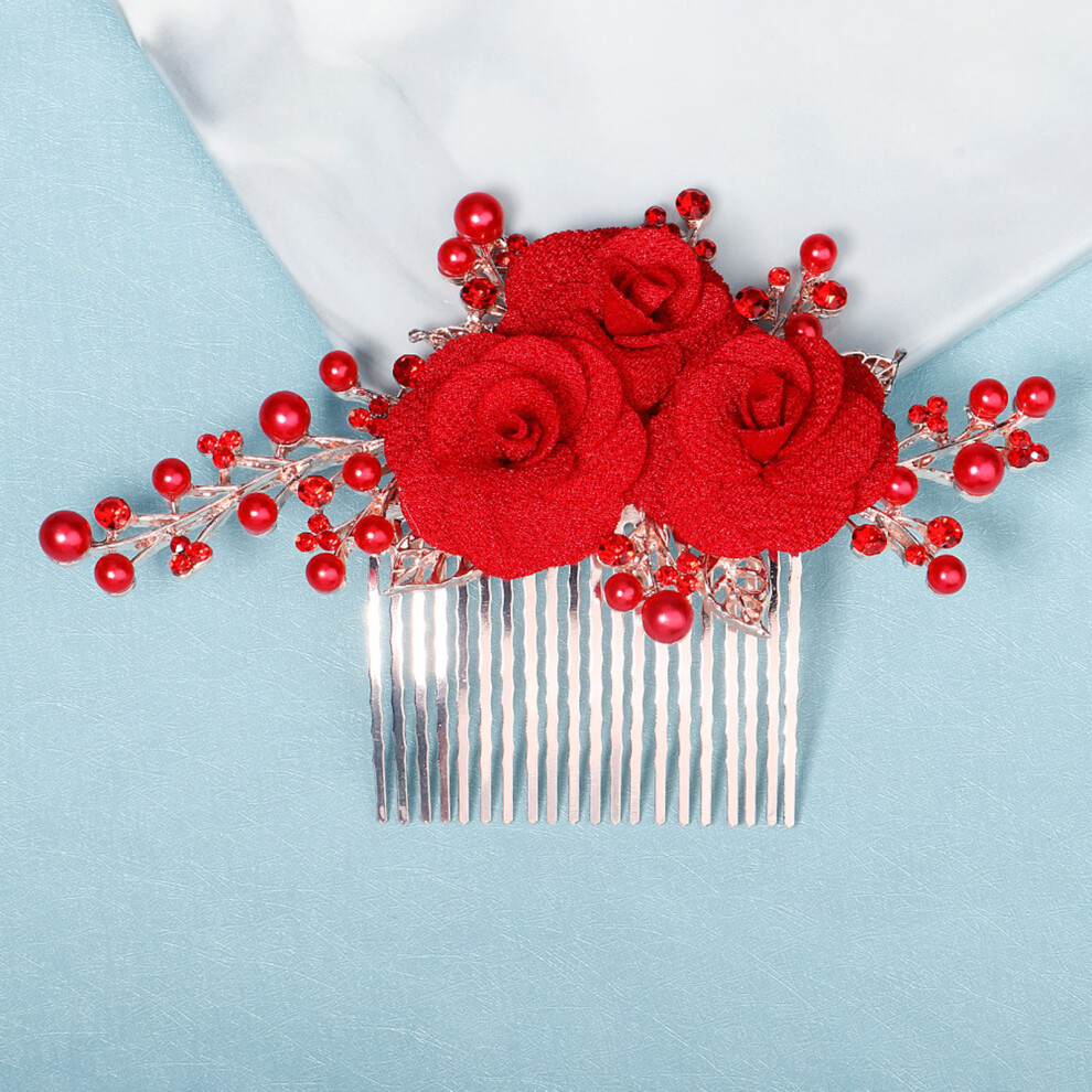 Reach-Tools Pearl Red Flower Hair Comb For Women