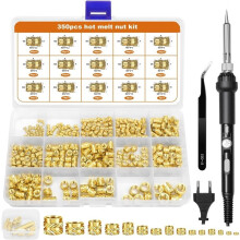 Heat-Set Insert Tip Set,Soldering Iron with 350Pcs Thread Inserts,6Pcs Heat-Set Insert Tips (M2-M8) EU Plug