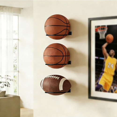 12 Pack Basketball Wall Mount  Holder, Universal  Rack, Space-Saving Wall Storage Display for Basketball 2