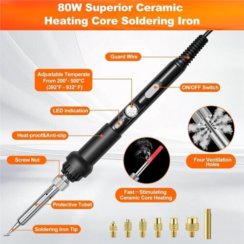 Heat-Set Insert Tip Set,Soldering Iron with 350Pcs Thread Inserts,6Pcs Heat-Set Insert Tips (M2-M8) EU Plug 2