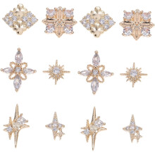 Adornos vintage para uñas con diamantes de imitación y dijes de metal, 12 piezas, diseño de estrella hueca pequeña, ideales para manicura.