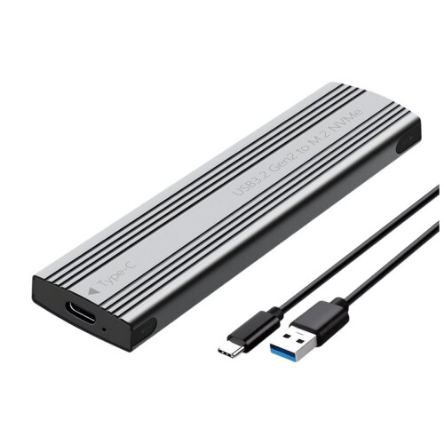 M.2 SSD Enclosure NVMe Protocol M.2 to USB3.2 Gen2 Type-C 10Gbps SSD Case M.2 Solid State Mobile Hard Disk Box Gray