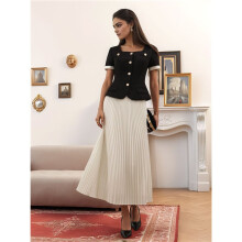 Conjunto Feminino de Camiseta e Saia em Estilo Francês, Macio e Casual, Duas Peças para o Verão. Branco XL