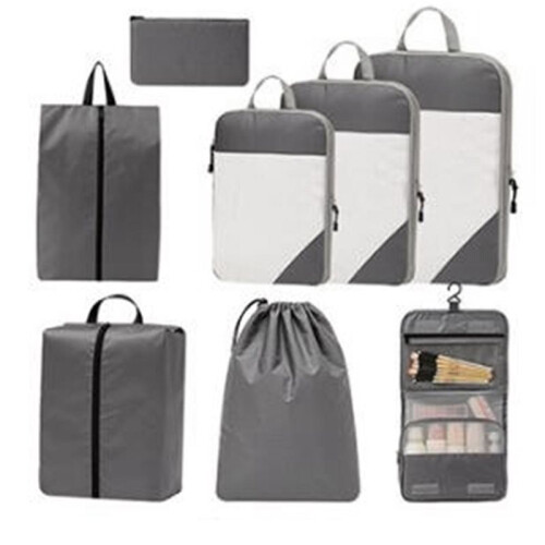 8 Set Expandable Mesh Packing Cubes for Travel , Compression Organizer with Bags Grey