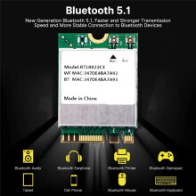 RTL8822CE WiFi Card 1200Mbps Dual Band 2.4G/5G 5.1 M.2 Interface with Magnetic Antennas for Windows 10/11