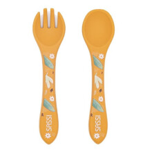 Sassi Junior | Sassi Junior | Conjunto de garfo e colher de silicone Animais Laranja - 14 x 33 cm LEÃO
