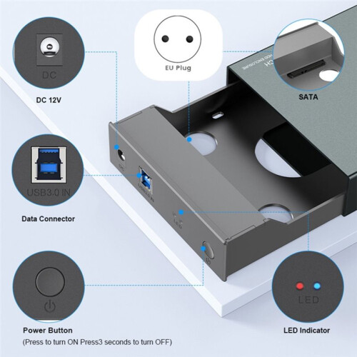 USB 3.0 to  6Gbps External Hard Drive Enclosure for 3.5" HDD SSD Support UASP Automatic Sleep Function EU Plug 1
