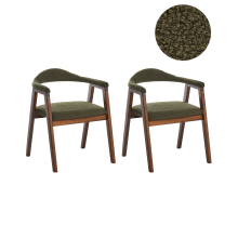 Set of 2 Dining Chairs ONECO Wood Brown/ Green