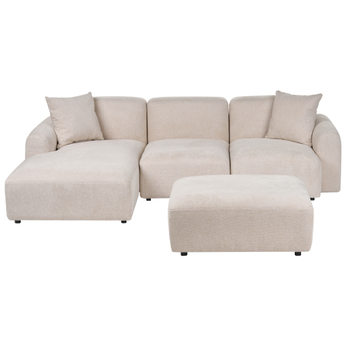 Beliani Modular Corner Sofa HEDE Fabric Light Beige with Ottoman Right Hand