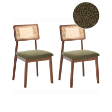 Set of 2 Dining Chairs EMBAR Wood Brown/ Green