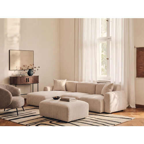 Beliani Modular Corner Sofa HEDE Fabric Light Beige with Ottoman Right Hand 1