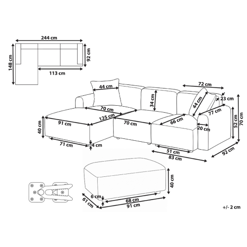 Beliani Modular Corner Sofa HEDE Fabric Light Beige with Ottoman Right Hand 2