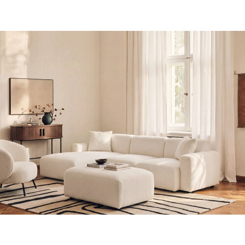 Beliani Modular Corner Sofa HEDE Boucle White with Ottoman Right Hand 1