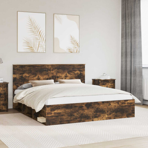 VidaXL vidaXL Bed Frame Smoked Oak 180 x 200 cm Solid Pine Wood