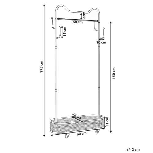 Beliani Coat Stand ROUSSILION with Shelf with Wheels Black 2