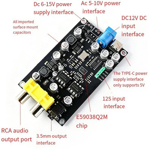 ES9038 I2S Decoder Board IIS to 3.5mm Audio Output DSD512 Upgrade Decoder DAC  Device Player 2
