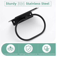 Black Oval Towel Ring with Shelf, Stainless Steel Swivel Hand Towel Holder for Bathroom, RV, Kitchen