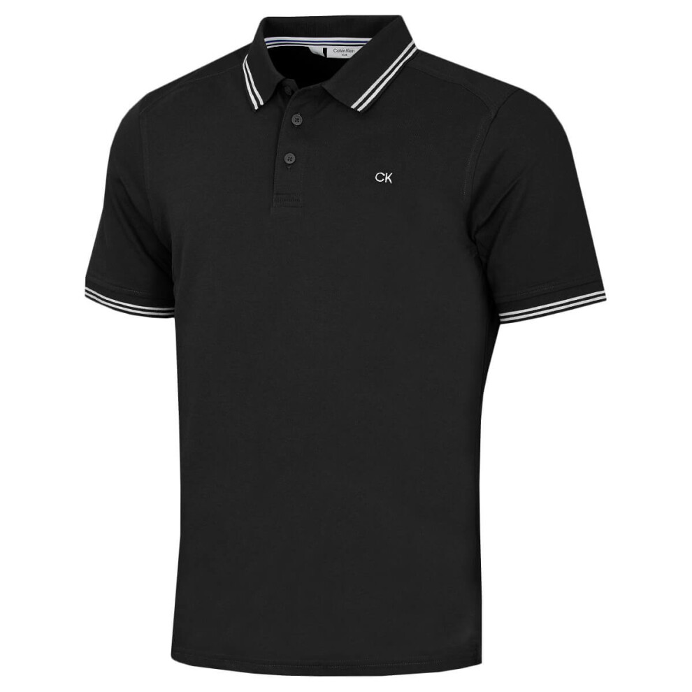 Calvin Klein (S, Black Tipped) Mens Campus Tipped Lightweight Golf Polo Shirt