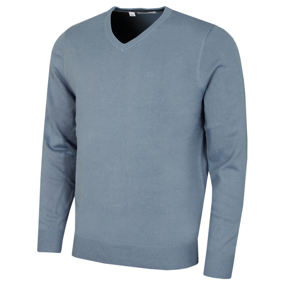 Calvin Klein (S, Rain Cloud) Mens 2026 V-Neck Soft Cotton Easy Care Golf Sweater