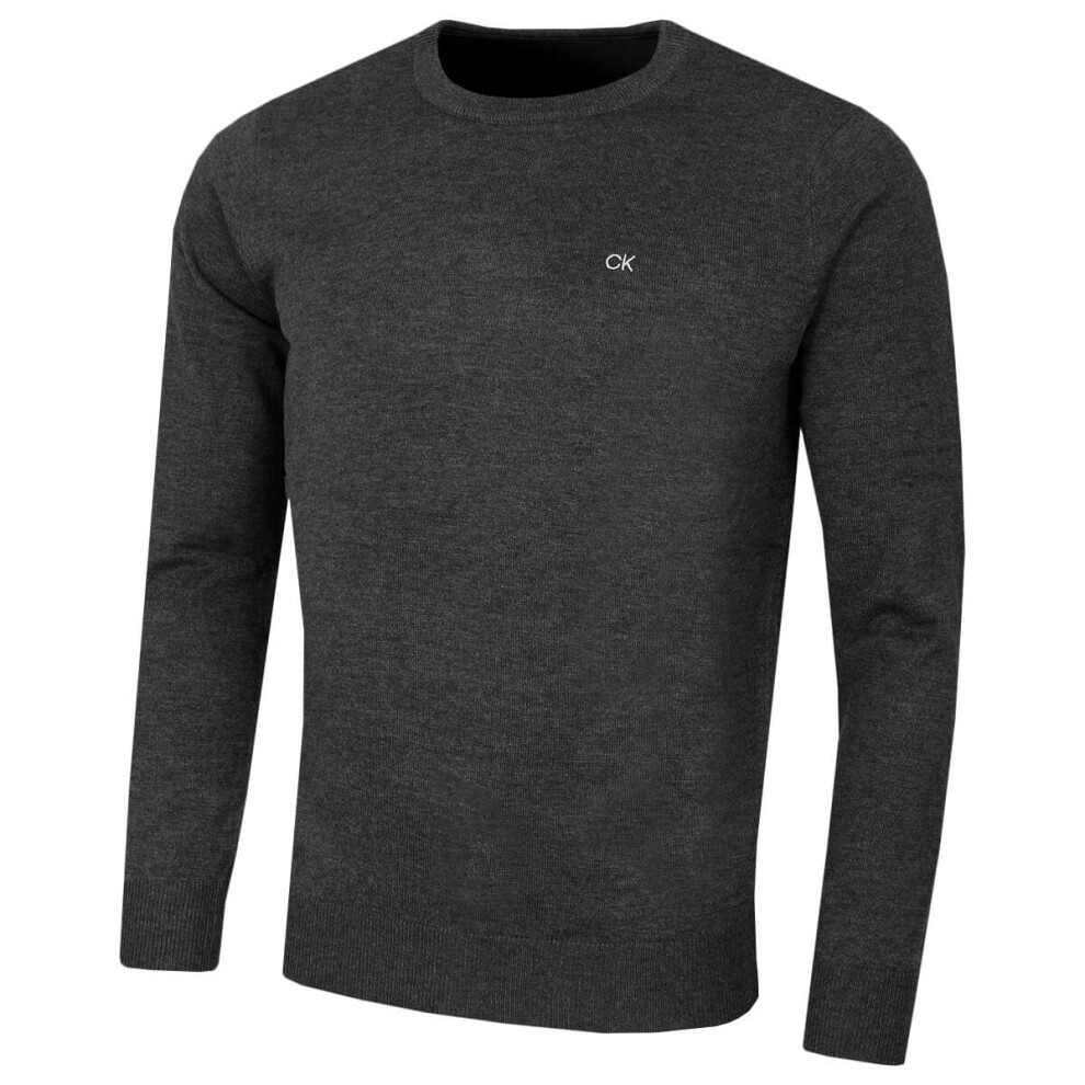 Calvin Klein (S, Charcoal Marl) Mens 2026 Crew Neck Cotton Breathable Golf Sweater