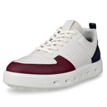 (UK 10, Dark Ruby/White/Marine) Ecco Mens 2026 Street 720 Leather Waterproof Hybrid Spikeless Golf Shoes