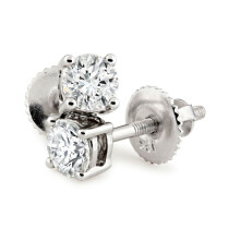 Jewelco London Ladies 18ct White Gold Claw Set Round Brilliant 1.00 Carat Diamond Screw Back Solitaire Stud Earrings - 18E370-100