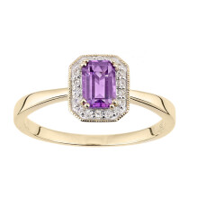 (M) Jewelco London 9ct Yellow Gold Round 8pts Diamond Octagon 0.55ct Amethyst Octagon Mill Grain Halo Cluster Ring - DR1AXL619YAM