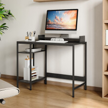 100cm Black Computer Desk E1 MDF Work Table with Monitor Stand and Side Storage Shelves for Home Office