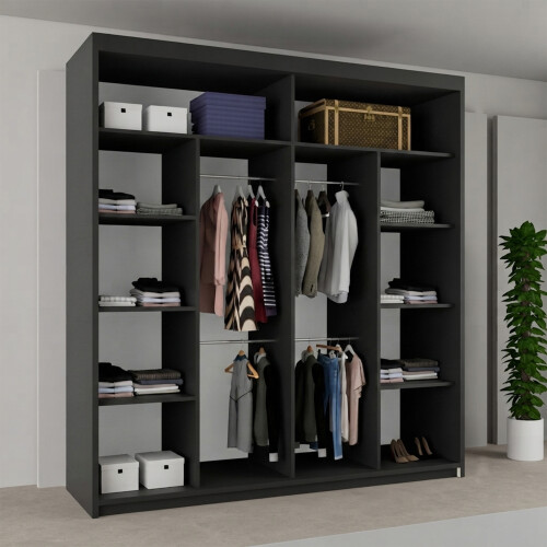 MN Furniture Stylish Sliding Doors Mirrored Wardrobes Black 203cm 1