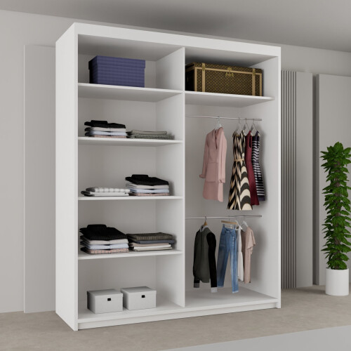 MN Furniture Stylish Sliding Doors Mirrored Wardrobes White 150cm 1