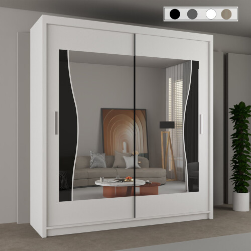 MN Furniture Stylish Sliding Doors Mirrored Wardrobes White 150cm