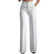 Calças Femininas de Perna Larga, Cintura Alta, para o Verão, Ideais para o Trabalho Casual ou Formal. Branco XXL