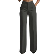 Calças Femininas de Perna Larga, Cintura Alta, para o Verão, Ideais para o Trabalho Casual ou Formal. Cinza Escuro S