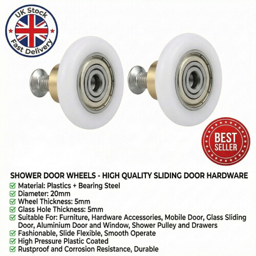 Single Shower Screen Door Rollers wheels 20mm dia 1