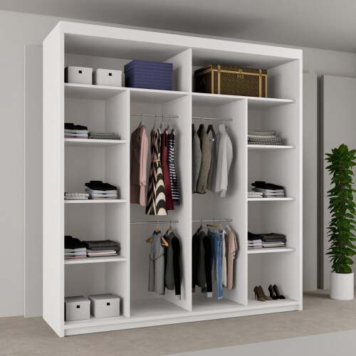 MN Furniture Stylish Sliding Doors Mirrored Wardrobes White 203cm 1
