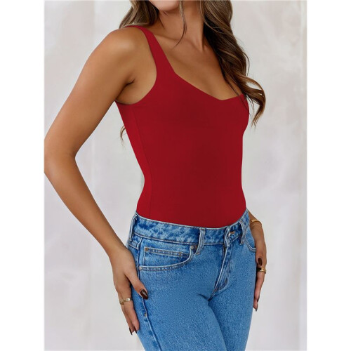 Canotte da Donna con Scollo A U, Modello 2025, Aderenti, Morbide e Basiche Rosso XL 2