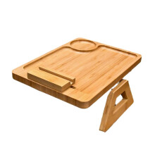 Bamboo Foldable Sofa Arm Tray with Cup Holder & 360 Phone Holder